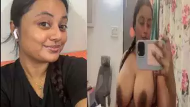 Cute girl huge boobs exposed in front of mirror